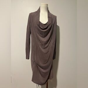 AllSaints Amei dress in washed taupe cupro jersey.